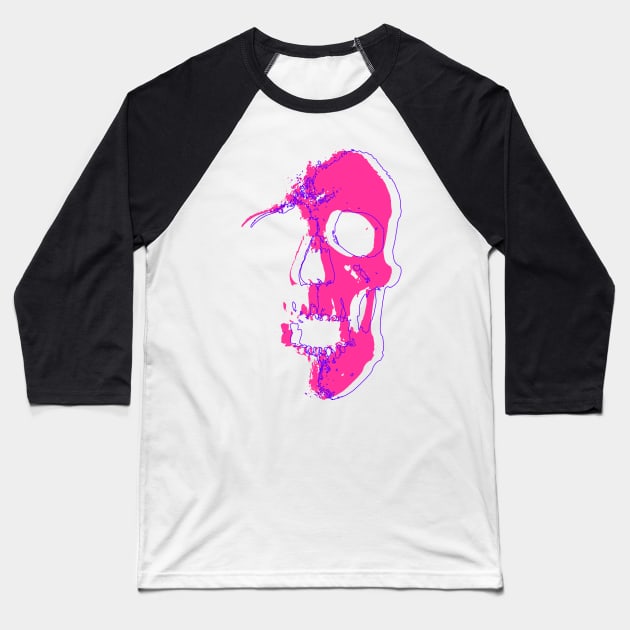 Neon Pink Skull Baseball T-Shirt by CJ Ramirez